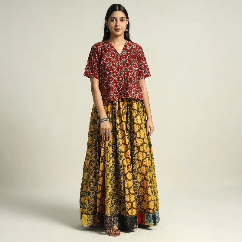 Get noticed with eye-catching women’s fashion Yellow - Ajrakh Block Printed 24 Kali Patchwork Cotton Long Skirt 10 Get noticed with eye-catching women’s fashion Yellow - Ajrakh Block Printed 24 Kali Patchwork Cotton Long Skirt 10