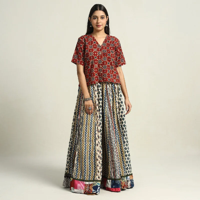 Stylish plus-size clothing for women Multicolor - Ajrakh Block Printed 24 Kali Patchwork Cotton Long Skirt 03 Stylish plus-size clothing for women Multicolor - Ajrakh Block Printed 24 Kali Patchwork Cotton Long Skirt 03