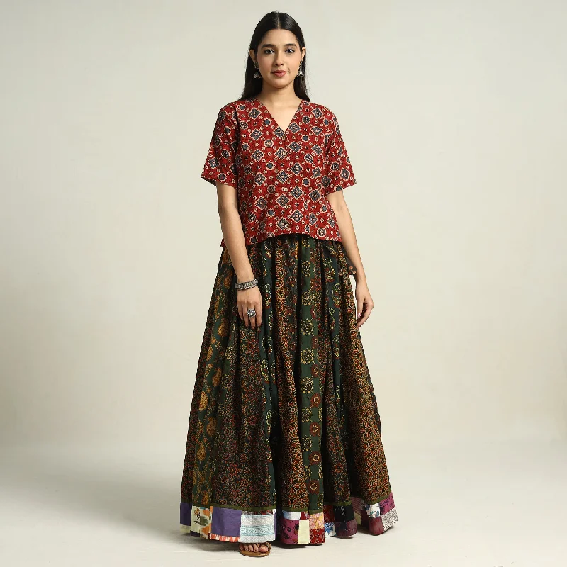 Confidence-boosting clothing for women Green - Ajrakh Block Printed 24 Kali Patchwork Cotton Long Skirt 09 Confidence-boosting clothing for women Green - Ajrakh Block Printed 24 Kali Patchwork Cotton Long Skirt 09
