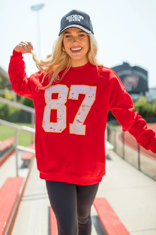 Clothing that’s as bold as you are   87 Red Oversized Graphic Sweatshirt