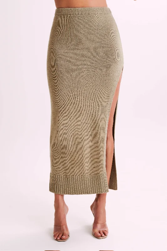 Stylish plus-size clothing for women   Brittany Knit Midi Skirt - Taupe