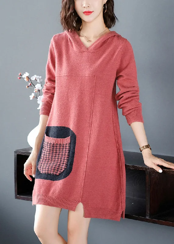 Timeless women’s fashion for any occasion Casual Red Patchwork Knitted Cotton Thread Hooded Sweater Dress Fall Timeless women’s fashion for any occasion Casual Red Patchwork Knitted Cotton Thread Hooded Sweater Dress Fall