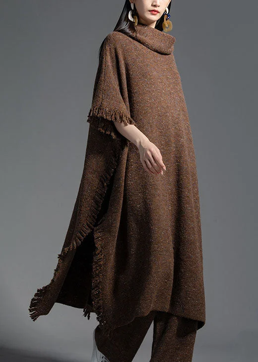 Refresh your wardrobe with high-quality women’s fashion Coffee Wool Knit Dress Turtle Neck Tasseled Half Sleeve Refresh your wardrobe with high-quality women’s fashion Coffee Wool Knit Dress Turtle Neck Tasseled Half Sleeve