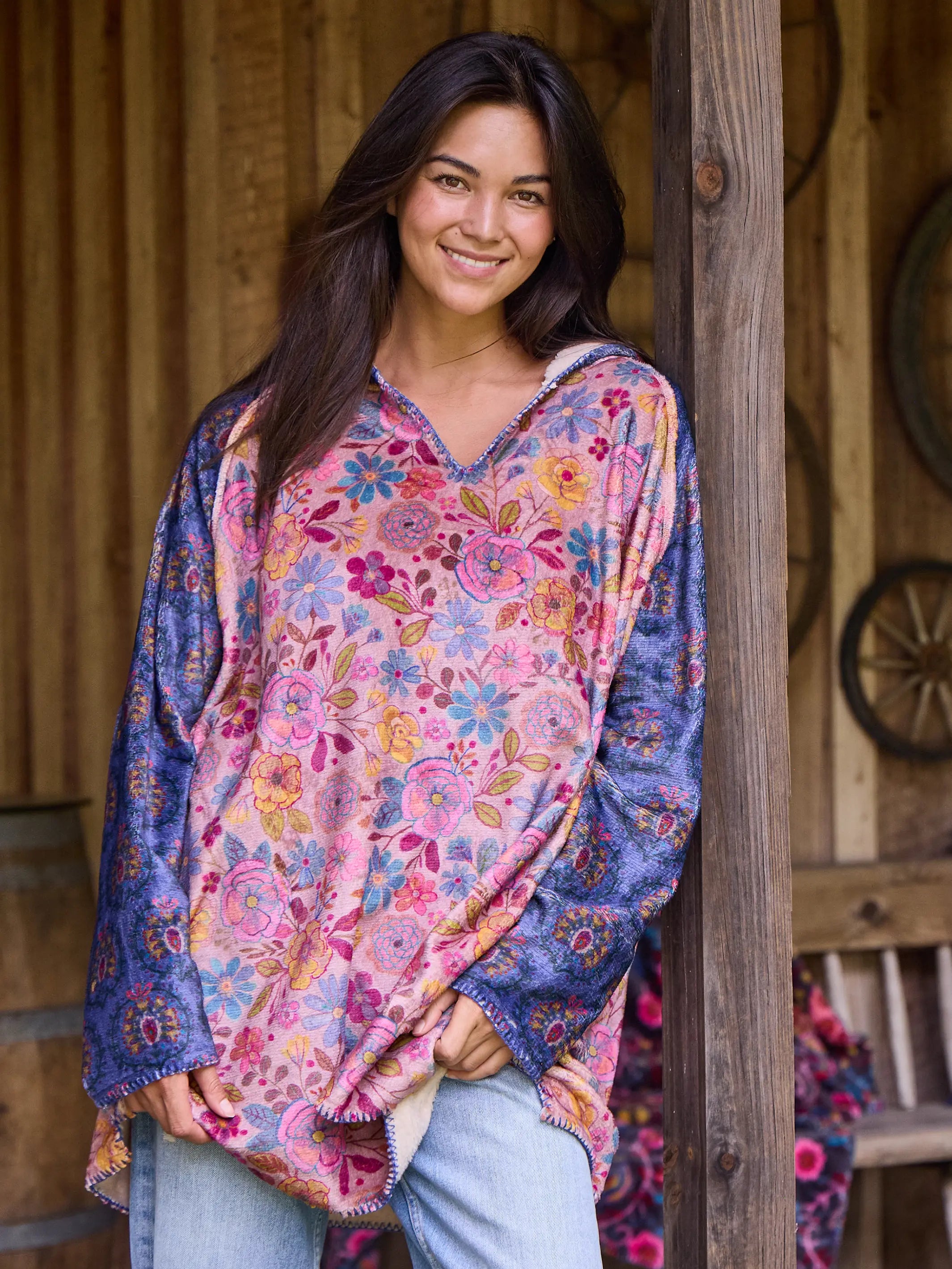 Versatile fashion options for every occasion Cozy Blanket Hoodie - Light Pink Navy Medallion Versatile fashion options for every occasion Cozy Blanket Hoodie - Light Pink Navy Medallion