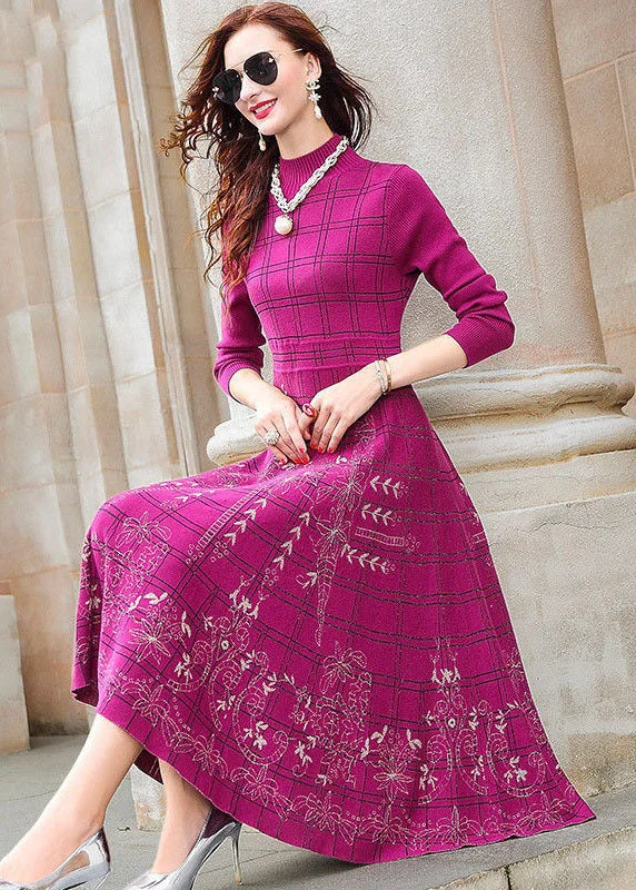Bold fashion choices for the confident woman Elegant Rose Turtle Neck Plaid Knit Sweater Dress Winter Bold fashion choices for the confident woman Elegant Rose Turtle Neck Plaid Knit Sweater Dress Winter