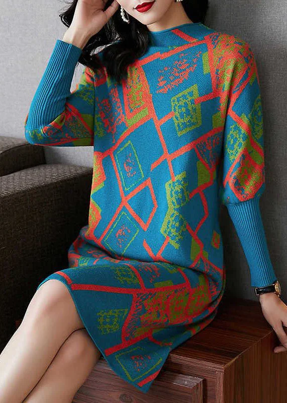 Fashion-forward styles that make a statement Handmade Blue Turtle Neck Geometric Print Thick Knitted Dress Fall Fashion-forward styles that make a statement Handmade Blue Turtle Neck Geometric Print Thick Knitted Dress Fall