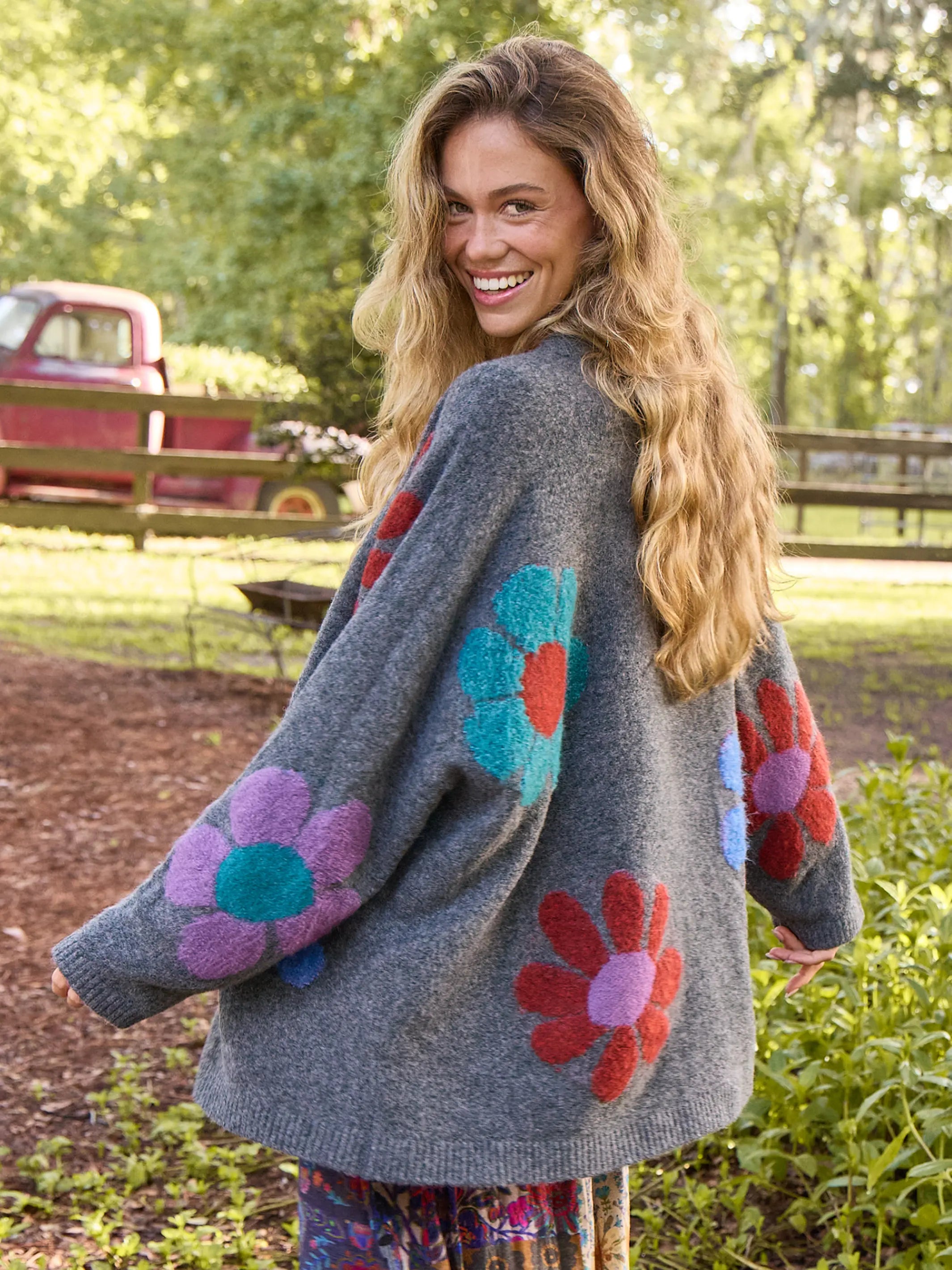 Refresh your closet with chic and comfy styles Lexie Intarsia Cardigan Sweater - Charcoal Daisies Refresh your closet with chic and comfy styles Lexie Intarsia Cardigan Sweater - Charcoal Daisies