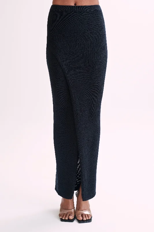 Elegant evening wear for special events   Petra Knit Split Maxi Skirt - Black