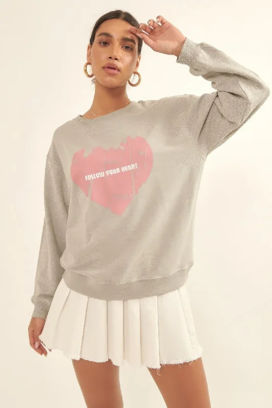 A perfect wardrobe for fashionable women Hot Girl Vintage Follow Your Heart Heart French Terry Knit Sweatshirt A perfect wardrobe for fashionable women Hot Girl Vintage Follow Your Heart Heart French Terry Knit Sweatshirt