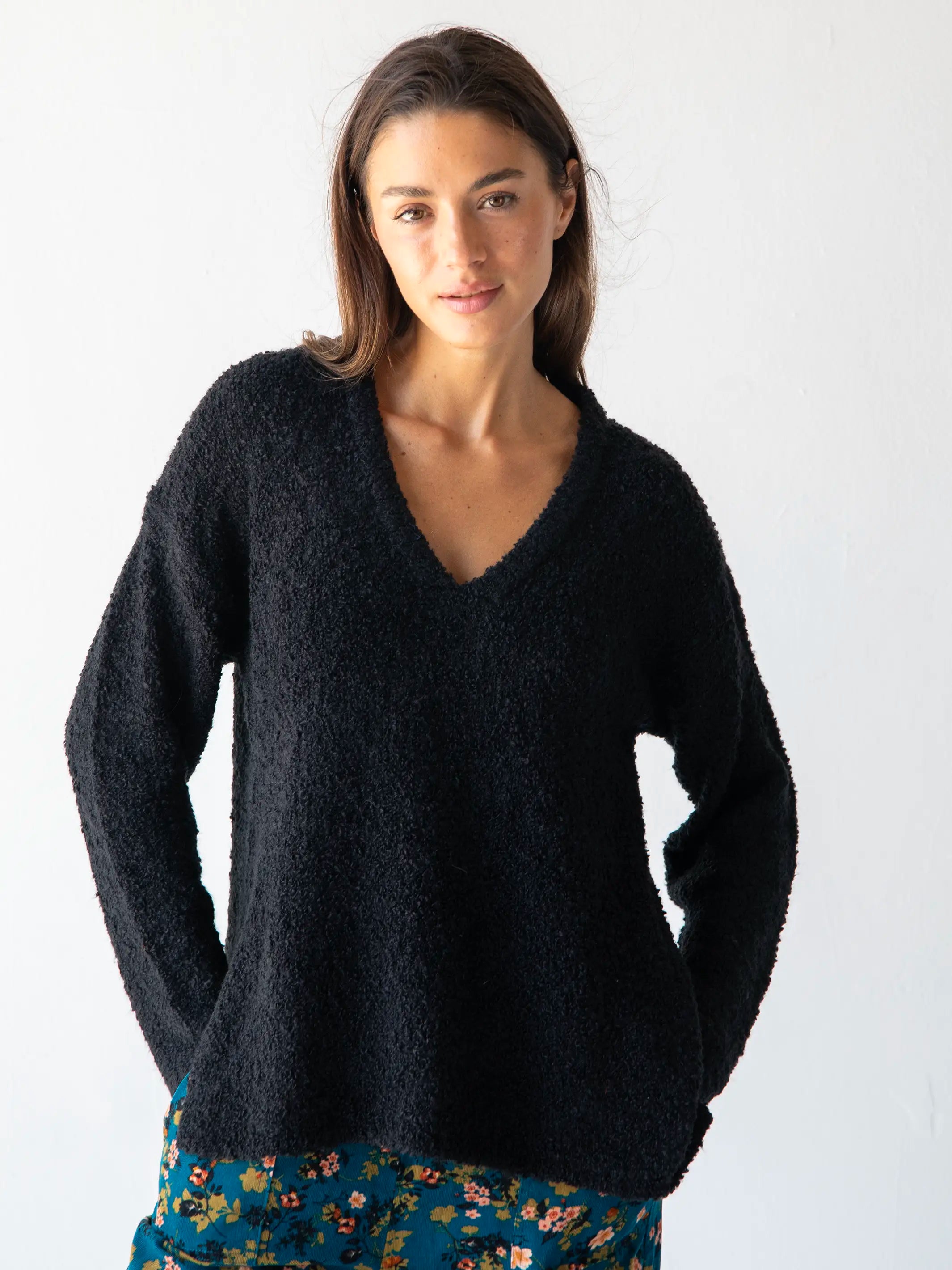 Iconic women’s outfits that never go out of style   Snuggle Up V-Neck Sweater - Black