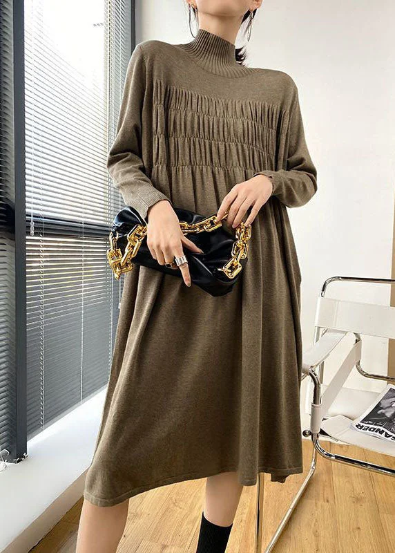 Effortlessly chic fashion for today’s woman Stylish Khaki High Neck Oversized Wrinkled Knit Dresses Spring Effortlessly chic fashion for today’s woman Stylish Khaki High Neck Oversized Wrinkled Knit Dresses Spring
