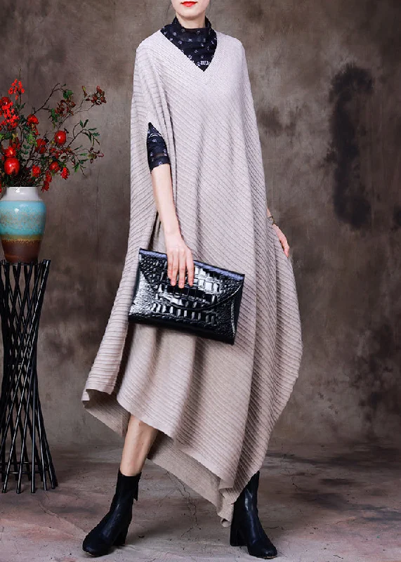 Casual yet chic women’s outfits for work or play Vintage Beige V Neck Asymmetrical Woolen Knit Long Sweater Fall Casual yet chic women’s outfits for work or play Vintage Beige V Neck Asymmetrical Woolen Knit Long Sweater Fall