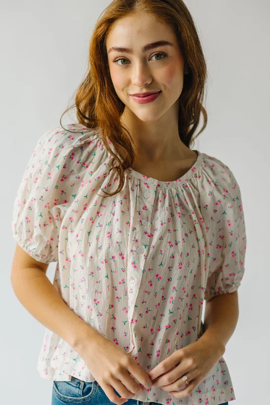 Trendy women’s clothing with a modern twist The Medlin Puff Sleeve Button-Up Blouse in Ivory + Pink Trendy women’s clothing with a modern twist The Medlin Puff Sleeve Button-Up Blouse in Ivory + Pink