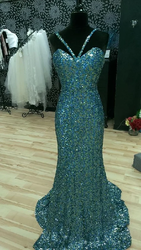 Bold and sophisticated looks for every woman Blue and Green Sequined Prom Dress cg14911 Bold and sophisticated looks for every woman Blue and Green Sequined Prom Dress cg14911