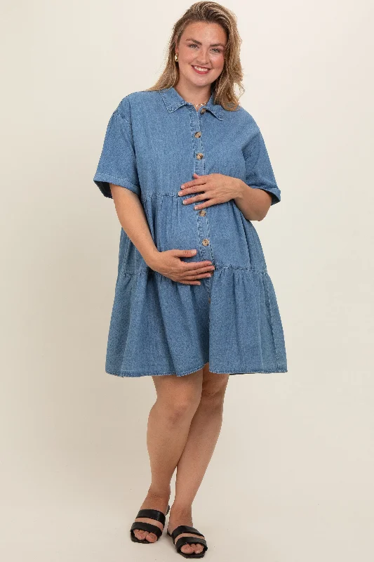 Refresh your wardrobe with high-quality women’s fashion Blue Denim Button Down Tiered Plus Maternity Dress Refresh your wardrobe with high-quality women’s fashion Blue Denim Button Down Tiered Plus Maternity Dress