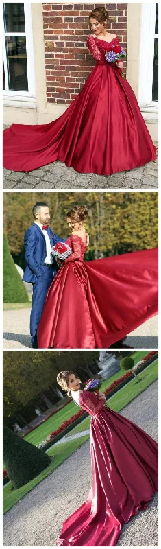 Summer-ready fashion for stylish women CHIC A-LINE SCOOP LONG SLEEVE LACE PROM DRESS BURGUNDY SATIN FORMAL DRESS EVENING GOWNS cg14865 Summer-ready fashion for stylish women CHIC A-LINE SCOOP LONG SLEEVE LACE PROM DRESS BURGUNDY SATIN FORMAL DRESS EVENING GOWNS cg14865