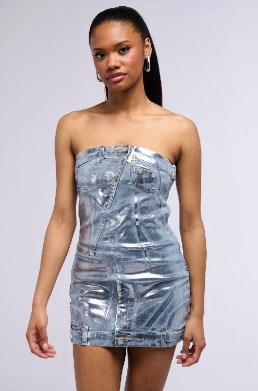 Women’s clothing to inspire confidence and beauty CHROME HEARTS METALLIC DENIM MINI DRESS Women’s clothing to inspire confidence and beauty CHROME HEARTS METALLIC DENIM MINI DRESS