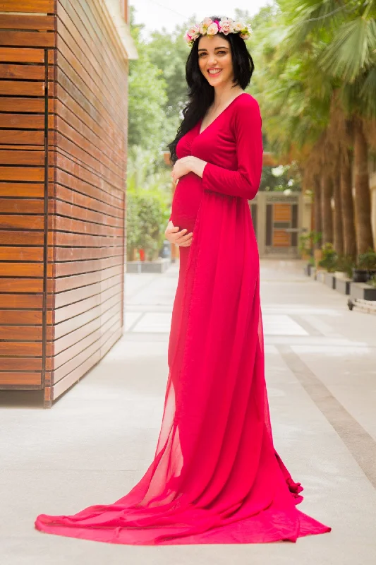 Stylish clothing designed to flatter every woman Exclusive Cherry Red Trail Maternity Photoshoot Gown Stylish clothing designed to flatter every woman Exclusive Cherry Red Trail Maternity Photoshoot Gown