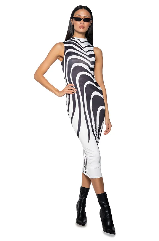 Clothing that’s as bold as you are   IN THE WILD BLACK AND WHITE MIDI DRESS