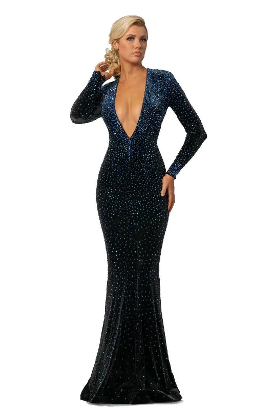 Refresh your wardrobe with high-quality women’s fashion Johnathan Kayne - 2045 Embellished Long Sleeve V-neck Trumpet Dress Refresh your wardrobe with high-quality women’s fashion Johnathan Kayne - 2045 Embellished Long Sleeve V-neck Trumpet Dress