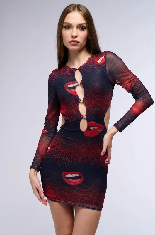 Elevate your look with premium women’s wear   KYLIE GRAPHIC CUTOUT MINI DRESS
