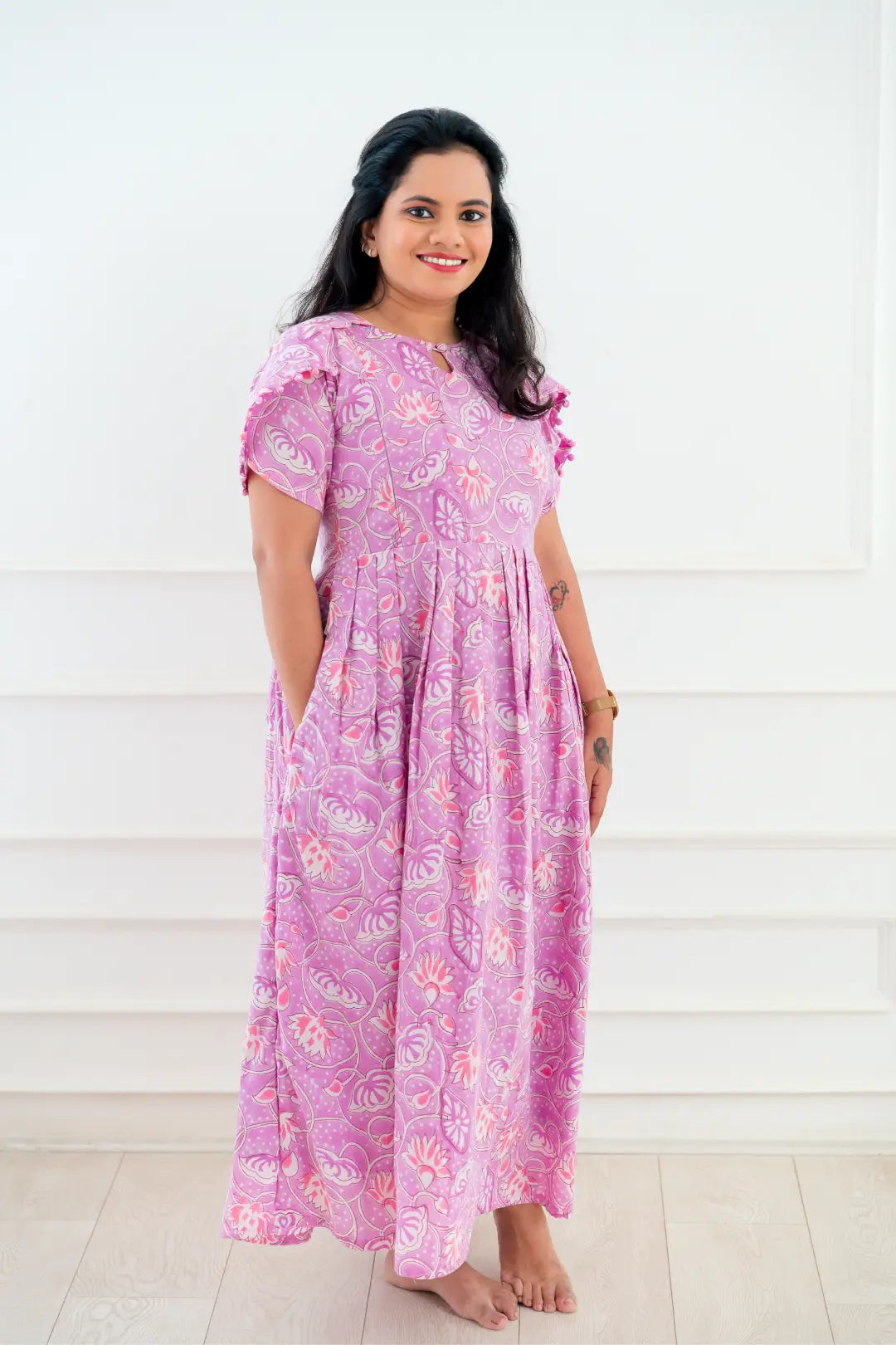 Fashionable women’s clothing that makes you shine   Lotus Block Print Maternity Dress