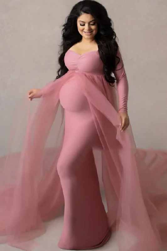 Versatile fashion options for every occasion Mermaid Long Sleeves V-neck Maternity Photoshoot Dress Versatile fashion options for every occasion Mermaid Long Sleeves V-neck Maternity Photoshoot Dress