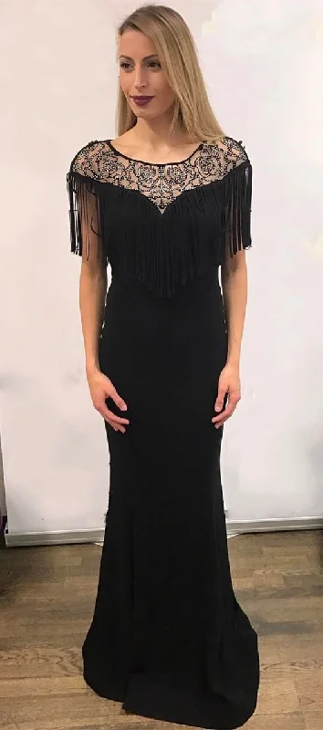 Stylish clothing designed to flatter every woman Mermaid Round Neck Floor-Length Black Prom Dress with Beading Tassel cg14895 Stylish clothing designed to flatter every woman Mermaid Round Neck Floor-Length Black Prom Dress with Beading Tassel cg14895