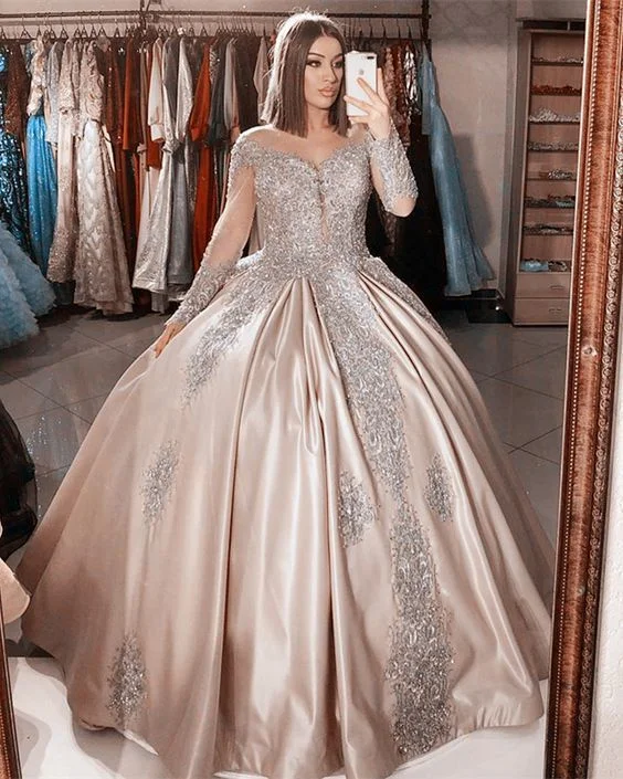 Chic and comfortable clothing for busy women prom long dresses elegant lace long sleeves quinceanera dresses champagne satin ball gown for sweet 16 birthday party cg14791 Chic and comfortable clothing for busy women prom long dresses elegant lace long sleeves quinceanera dresses champagne satin ball gown for sweet 16 birthday party cg14791