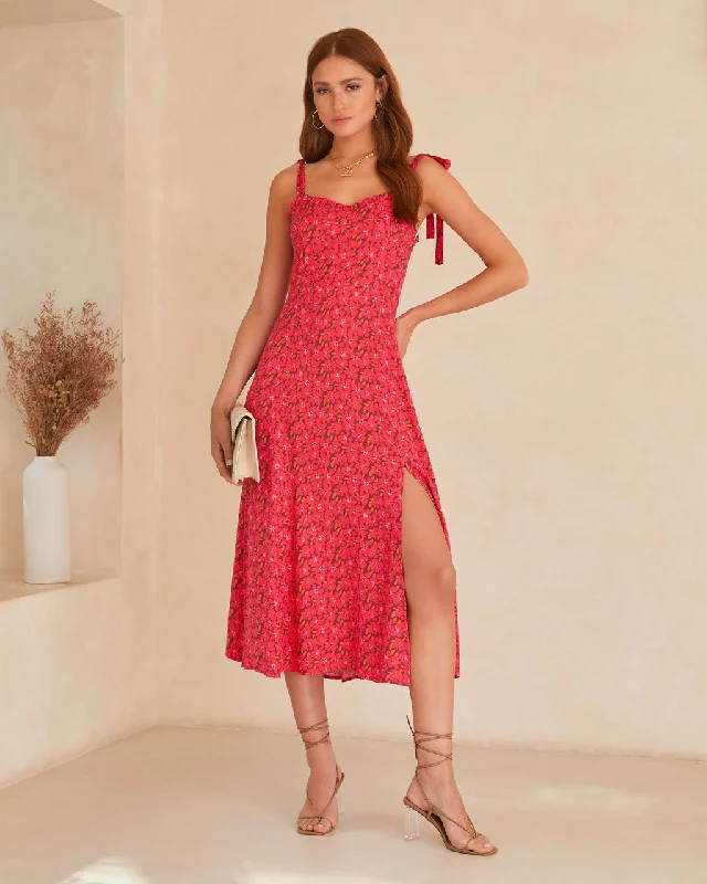 Dress up or down with these versatile pieces   Riko Floral Shoulder Tie Midi Dress