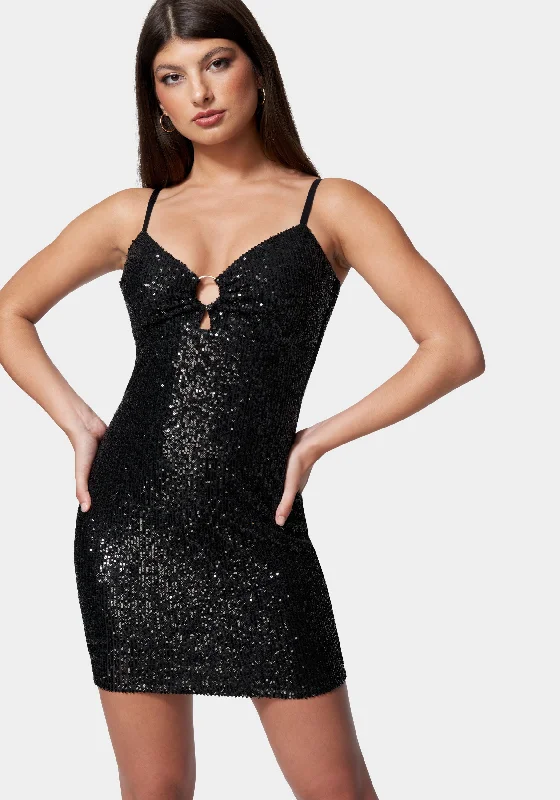 Trendy women’s clothing    Ring Detail Sequin Mini