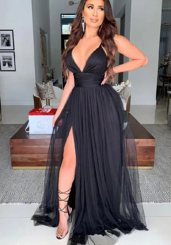 Comfortable yet stylish outfits for women on the go SIMPLE BLACK V NECK TULLE LONG PROM DRESS BLACK FORMAL DRESS cg14914 Comfortable yet stylish outfits for women on the go SIMPLE BLACK V NECK TULLE LONG PROM DRESS BLACK FORMAL DRESS cg14914