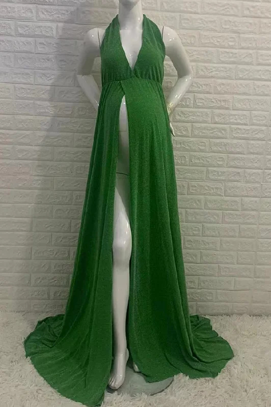 Sleek and sophisticated fashion for modern women Sparkly Halter High Slit Backless Maternity Photograph Dress Sleek and sophisticated fashion for modern women Sparkly Halter High Slit Backless Maternity Photograph Dress