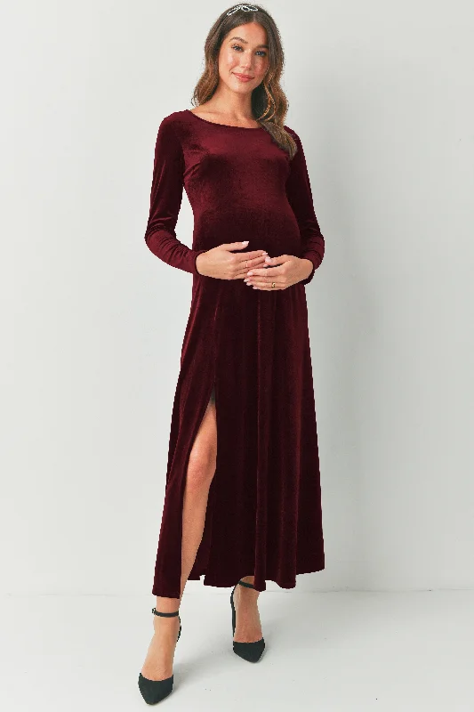 Trendy women’s clothing that suits every taste Velvet Round Neck Side Slit Maternity Dress Trendy women’s clothing that suits every taste Velvet Round Neck Side Slit Maternity Dress