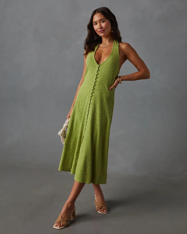 Refresh your closet with chic and comfy styles Vivienne Halter Button Down Midi Dress Refresh your closet with chic and comfy styles Vivienne Halter Button Down Midi Dress