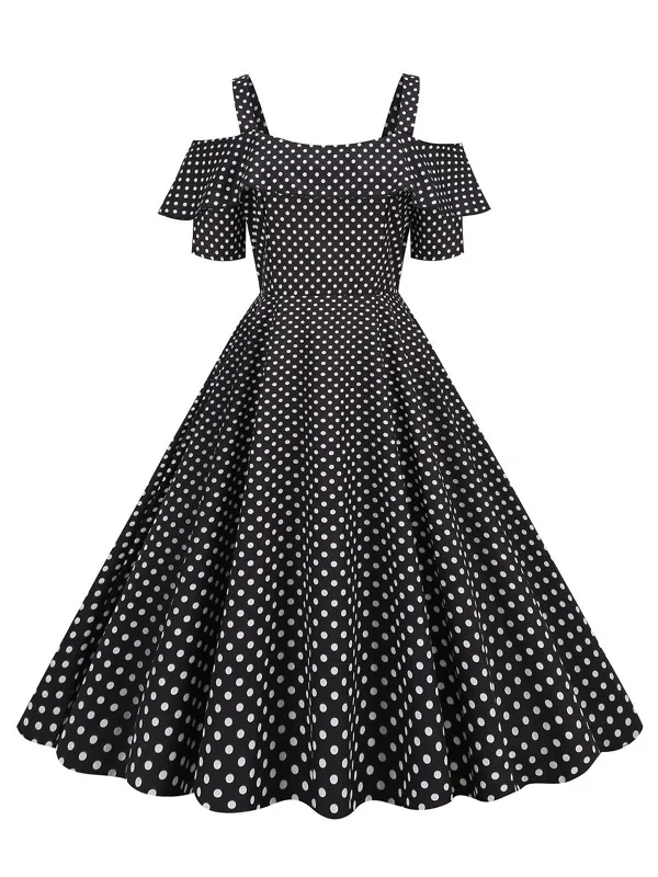 Effortlessly chic fashion for today’s woman   1950s Cold Shoulder Polka Dots Dress