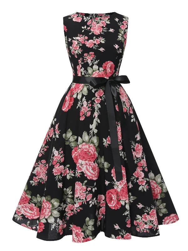 High-fashion styles at affordable prices   1950s Floral Bow Belt Vintage Dress