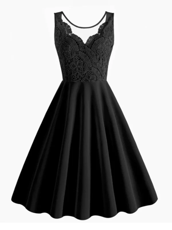 The ultimate guide to stylish women’s fashion   1950s Solid Lace Patchwork V-Neck Dress