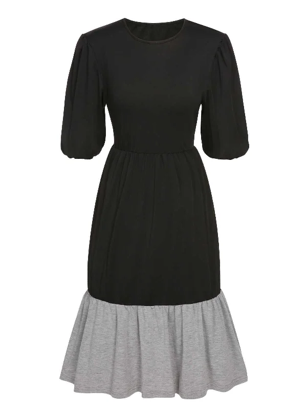 Affordable stylish women’s fashion collection Black 1930s Patchwork Lantern Sleeve Dress Affordable stylish women’s fashion collection Black 1930s Patchwork Lantern Sleeve Dress