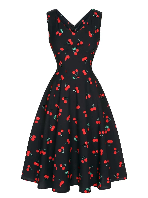 Bold and beautiful clothing for every woman   Black 1950s Cherry Sleeveless Dress