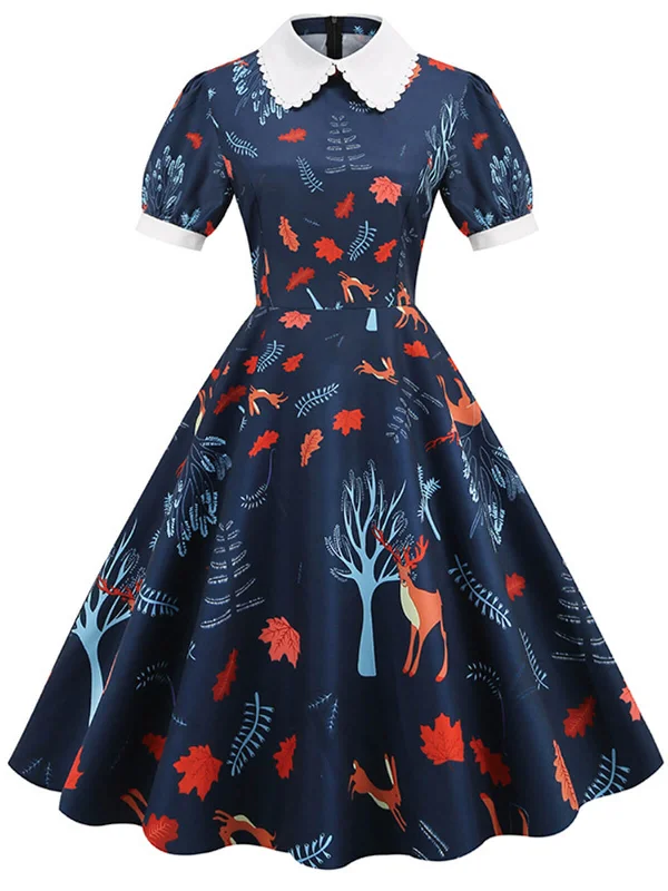 Stylish clothing designed to flatter every woman Dark Blue 1950s Forest Puff Lapel Dress Stylish clothing designed to flatter every woman Dark Blue 1950s Forest Puff Lapel Dress