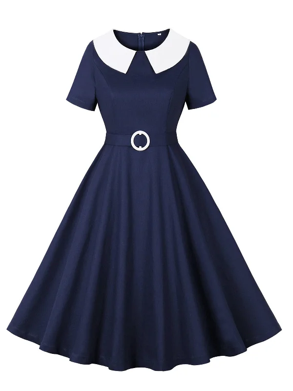 Express your style with fashionable women’s clothing Dark Blue 1950s Peter Pan Collar Solid Dress Express your style with fashionable women’s clothing Dark Blue 1950s Peter Pan Collar Solid Dress