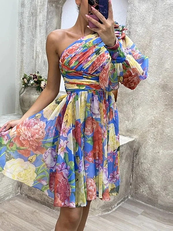 Versatile fashion options for every occasion   Floral Print One Shoulder Belt Dress