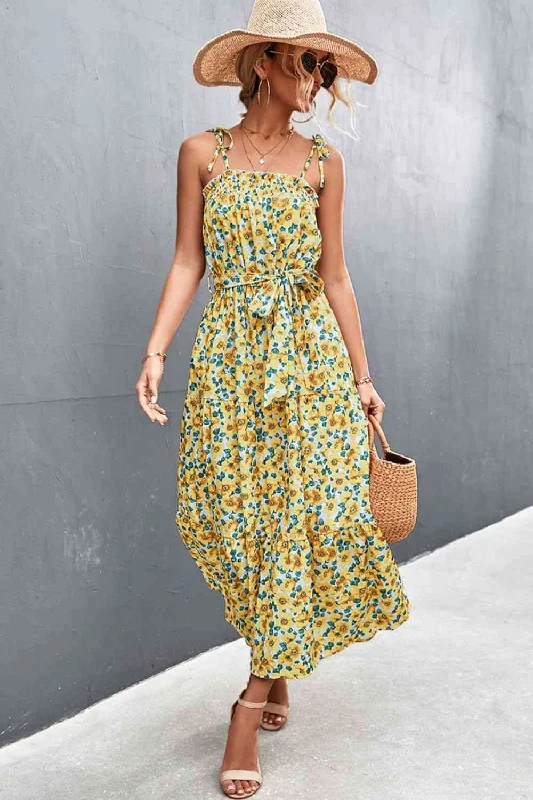 Versatile outfits to transition from day to night   Floral Tie-Shoulder Belted Dress