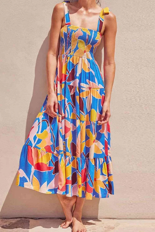 Confidence-boosting clothing for women   Floral Tie Shoulder Smocked Tiered Dress