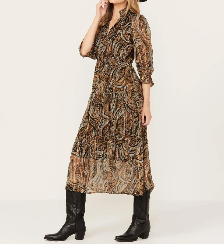 Bold, confident, and stylish women’s clothing   Paisley Print Dress In Brown