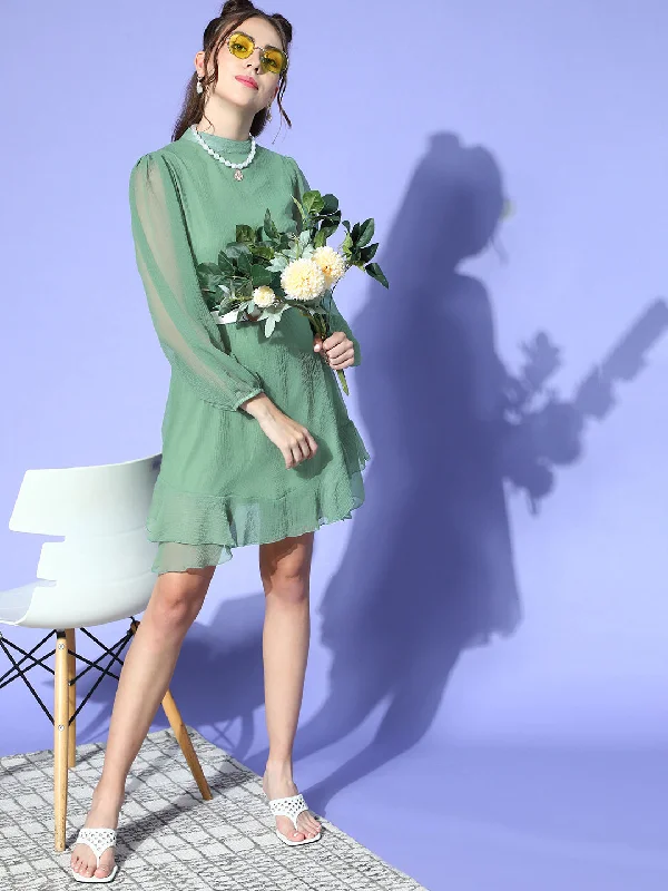 Stylish and comfortable outfits for women plusS Women Gorgeous Green Solid Volume Play Dress Stylish and comfortable outfits for women plusS Women Gorgeous Green Solid Volume Play Dress