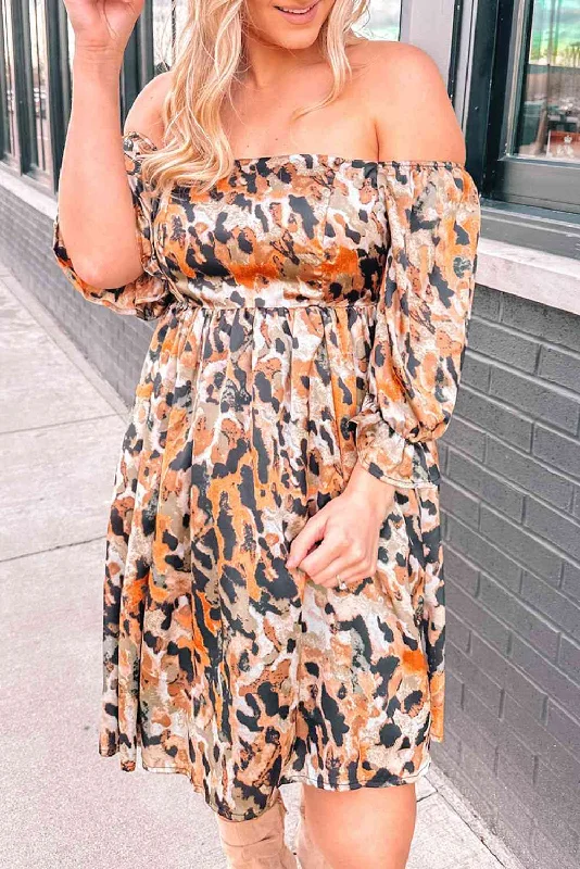 Elegant evening wear for special events   Printed Off-Shoulder Smocked Dress