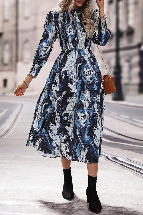 Express your style with fashionable women’s clothing Printed Smocked Ruffle Hem Dress Express your style with fashionable women’s clothing Printed Smocked Ruffle Hem Dress