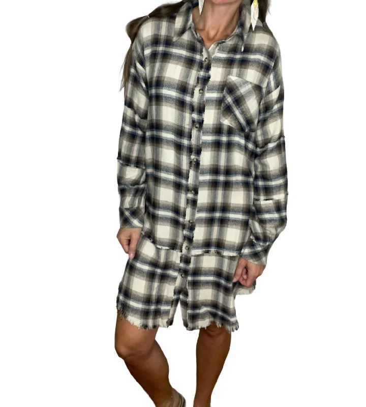 Chic, modern looks for the stylish woman   Raelynn Plaid Shirket/dress In Beige Multi